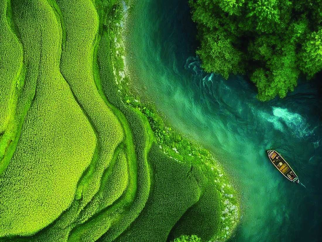Dòng sông xanh nhìn từ trên cao